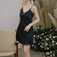 Summer Silk Satin nightdress with Chest Pad Thin -Fit WOMEN Nightgown Sexy Spaghetti Strap Pajamas Sleepwear Nightdress women homewear Lingerie