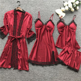 4PCS nightdress female lace suit sexy V-neck suspender nightdress comfortable pajamas nightdress spring nightdress fashion home service