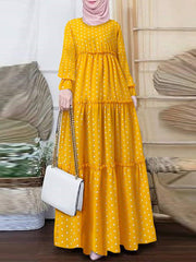 فستان نسائي أنيق كاجوال بطباعة بوهو بولكا دوت بدون حجاب