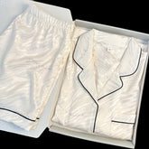 بيجامة جاكار وطباعة رقمية للسيدات صيفية من الحرير الجليدي بقسم رفيع - شورت قصير الأكمام ذو قيمة