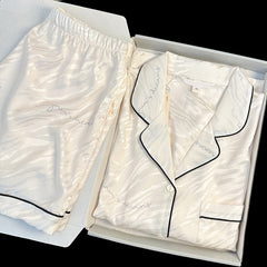 بيجامة جاكار وطباعة رقمية للسيدات صيفية من الحرير الجليدي بقسم رفيع - شورت قصير الأكمام ذو قيمة