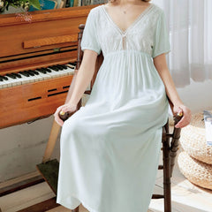Vintage Lace Peignoir Nightgown Women Cotton Sexy V Neck Nighty Victorian Long Night Dress Sleepwear Lady Lounge Nightwear