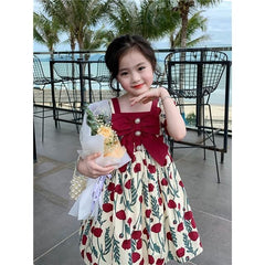 Original girl rose garden dress summer dress 2023 new children's dress French little girl skirt