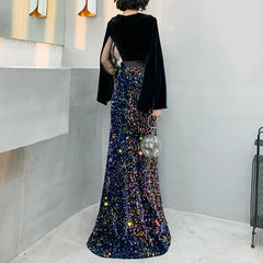 Ladies V-neck Long Long Sleeve Slim Mermaid Party Dress Banquet Evening Dress Luxury Elegant Party Dress