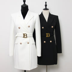 2023 الربيع والخريف موضة جديدة نهاية بلون حزام بأكمام طويلة مزاجه ركاب فستان بتصميم بدلة للنساء