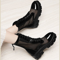 Net gauze boots children Martin boots new women's shoes summer mid-tube net shoes boots women mid-heel
