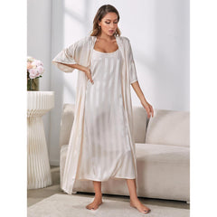 Women's new sling nightgown set fashion silk long-sleeved - ice silk home wear set