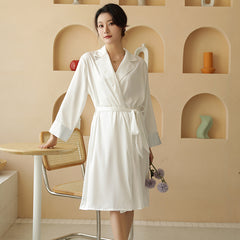 Spot silk nightgown women spring and summer long sleeved thin style bathrobe ladies silk ice silk home wear
