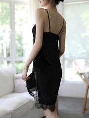 Sexy Ladies Lingerie Velvet Lace Sling Nightdress Slit Women Home Short Skirt