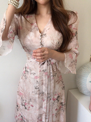 تنورة طويلة أنيقة بمزاج كوري لعام 2023 مع زهور فستان رقيق جدًا يغطي الجسم للنساء