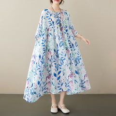 2023 Large size foreign trade middle-aged and elderly mothers' clothing, pastoral and elegant beach skirt, pullover short sleeved dress