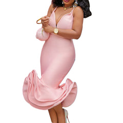 Foreign trade women's clothing European and American fashion sexy deep V-neck party evening dress skirt suspender tight dress fishtail skirt