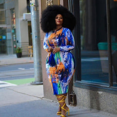 European and American printed tight wrap hip front and back double wear plus size women's dress