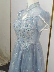 New light luxury high-end banquet annual meeting evening dress skirt femininity engagement host blue adult ceremony student art examinati