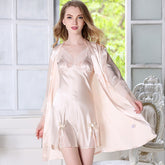 Women Summer Sleepwear Suit Suspender Nightgown Two Piece Set Pad Silk Lace Sling Dress Bathrobe Homewear Pajamas female Nightdress Homewear