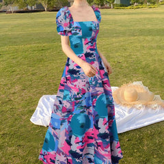 Womens Maxi Dress ZANZEA France Elegant A Line Vestidos Bohemian Floral Print Robe Holiday Puff Sleeve Long Dresses