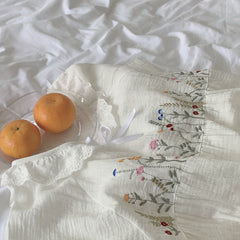 QWEEK Cotton Sleepwear Korean Nightdress Women Floral Nightie White Dress Nightwear Sweet Nightgown Dressing Gown