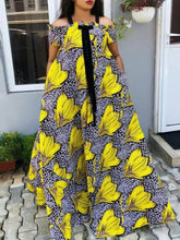 VONDA ladies European and American black large size contrasting floral print dress temperament elegant holiday style one-shoulder lace short-sleeved loose A swing skirt large swing skirt daily spring and summer fashion all-match long skirt