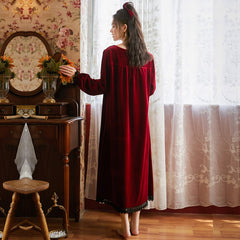 women Sleepwear Female autumn Winter Full Sleeves Thicken Velvet Homedress Fashion Square Collar Home Clothes Long Vintage Nightgown