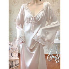Sexy Sleepwear Night Wear Summer 2022 Home Clothes for Women Ladies Nightgown Lace Long Nightdress Sleepshirt Satin Slip Dress