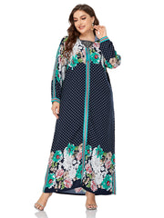 Plus size women's clothing elegant temperament embroidered hooded long-sleeved printed dress long skirt