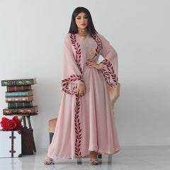 New Arabian Traditional Women's Two-Piece Embroidered Chiffon Hijab Dress Set Elegant Luxury Muslim Ladies Clothes