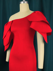 AOMEI فساتين الحفلات الحمراء المثيرة Bodycon المرأة الكشكشة المتتالية أنيقة قصيرة الأكمام ميدي الجلباب عيد ميلاد العودة للوطن 4XL 2022 جديد