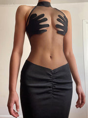 European and American style summer new women's fashion round neck sleeveless perspective fit dress