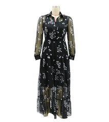 European and American new women's sexy mesh see-through long dress