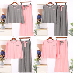 Pajamas with chest pads women's spring and autumn long-sleeved trousers two-piece set can be worn outside casual home wear suit