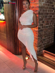 Weird Puss Solid Irregular Dress Sleeveless Summer Chic Trend Sexy Elegant Patchwork Skinny Elastic Peach Hip Bodycon Streetwear