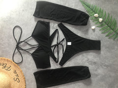 Sea Voice Swimwear Cross-border European Sexy Bikini Split Four-piece Swimsuit Women's New Bikini with Sunscreen Sleeves
