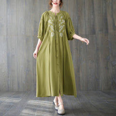 Large Women's 2023 Summer Fat mm Vintage V-Neck Single breasted Waist Flare Sleeve Long Dress