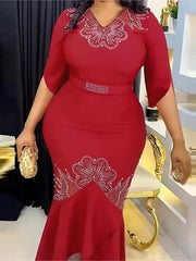 Women's Fashion Sexy V-Neck Ladies Hot Diamond Banquet Dress Dress