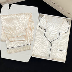 Women's light and noble white pattern long-sleeved end silk pajamas home clothes set