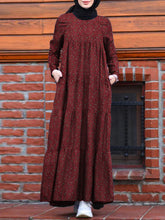 ZANZEA Women's Muslim Arabian Floral Printed Dress Simple Temperament Round Neck Long Sleeve Back Side Pockets Casual Dress Large Size Without Headscarf