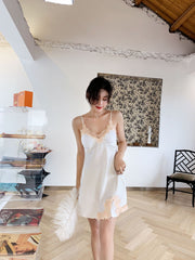 Nightdress female summer thin section ice silk sexy woman suspender pajamas summer silk home service summer belt chest pad