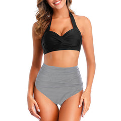 Female split solid color printed suspenderbikini hard bag sexy swimsuit