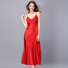 Slip On Sexy Pajamas Women Long Satin Nightgown Lace Stitching Adjustable Straps Sexy Pajamas Homewear