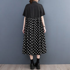 European station fashion large size women's 2023 summer fashion wave dot print splicing style dress slimming shirt skirt