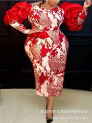 فساتين نسائية أوروبية وأمريكية بأكتاف مائلة وأكمام منتفخة وفساتين مثيرة بأرداف