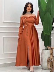 One-shoulder Orange Elegant Waist Dress