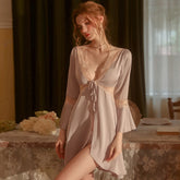 Purple Lotus Sleeve Cardigan Evening Gown Women Llingerie Sexy Wedding Pajamas Bathrobe Slit Robe Bridal Pajamas Women
