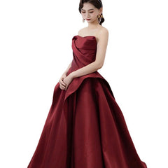 Toast dress bride temperament thin retro tube top long red engagement banquet women's evening dress