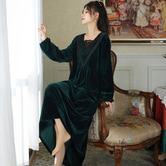 Retro gold velvet Night Dress Women Winter Warm Long Sleeve Robe Vintage Nightgowns Court Style Sleepwear Elegant Sleepdress Nightwear