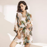 2021 Spring New Ladies Silk Satin Thin Robe Comfort Fresh Style Floral Printed Sleepwear Nightgown Femme Satin Homewear