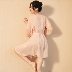 Sexy lingerie sexy ice silk bathrobe pajamas nightdress sweat steaming suit XL beauty 19158