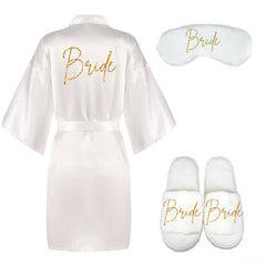 3pc set of bride robe eyemask slippers bridesmaid kimono wedding bridal party shower bathrobe getting married robes(Excluding eye mask and slippers)