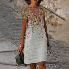 فستان بوهو عتيق لربيع وصيف 2022 مطبوع بياقة على شكل V فستان شاطئ ميدي فضفاض للسيدات فستان حفلات غير رسمي أنيق ملابس نسائية