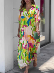 Elegant Satin Multicolor Print Dress